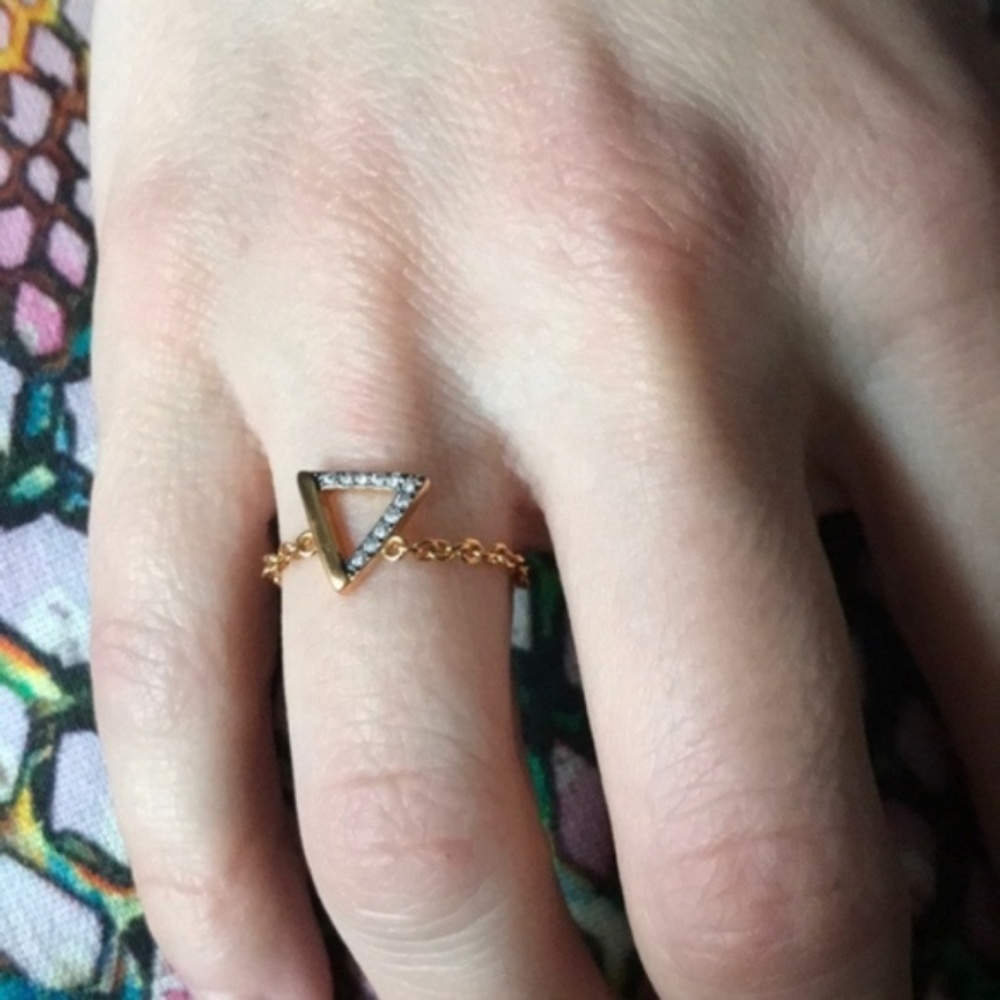 Anthro Triangle Chain Rhinestone Ring Pave Reversible - Picture 2 of 8